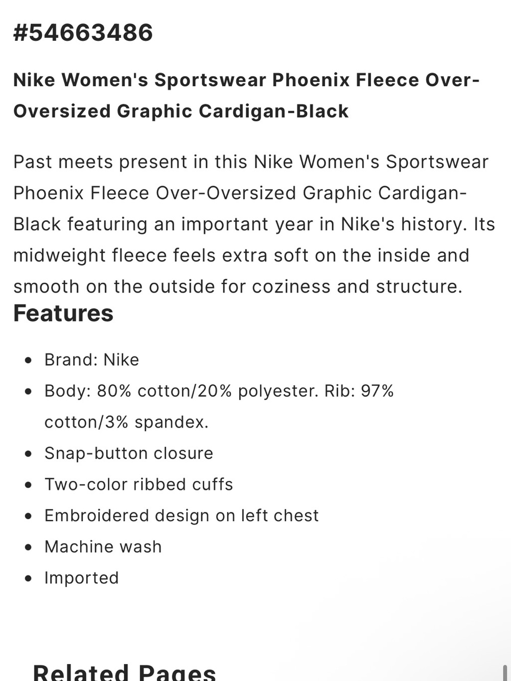 Nike Women's Sportswear Phoenix Fleece Over-Oversized Graphic Cardigan-Black XS - Picture 6 of 15